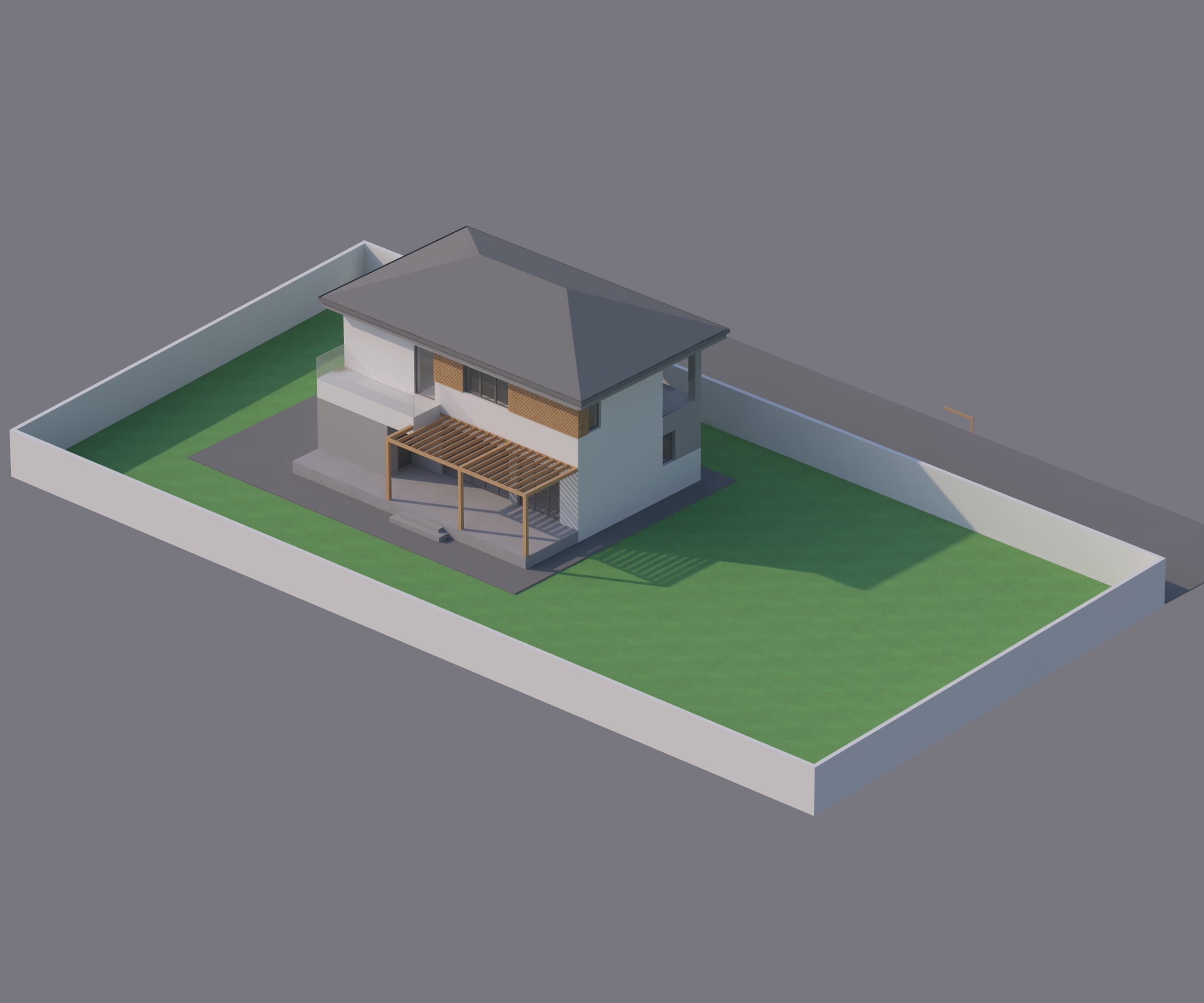 Casa Amza — randare aeriană, amplasare pe teren