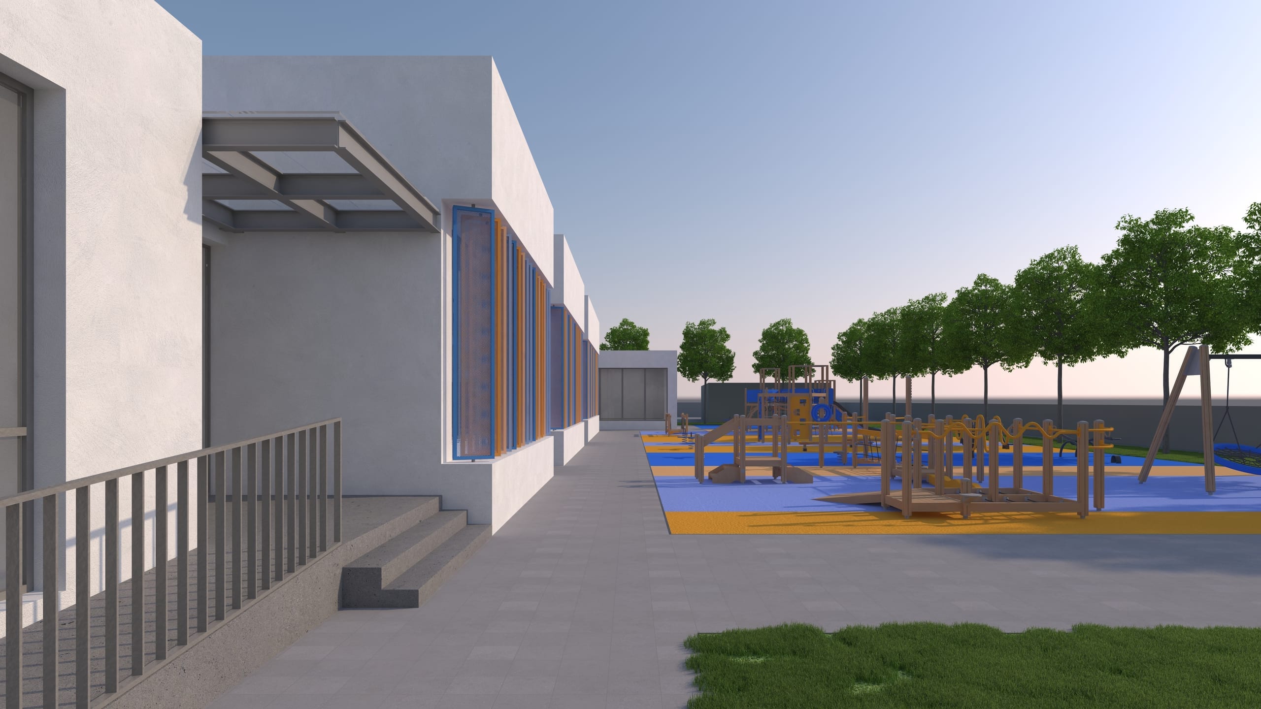 Grădinița Benești — traseu lateral și copertină