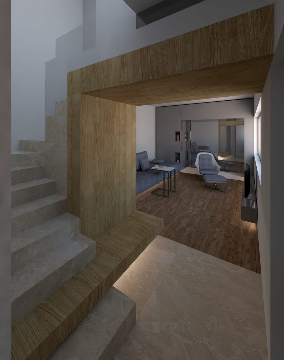 Casa Despot Vodă — interior, living și hol cu accente de lemn