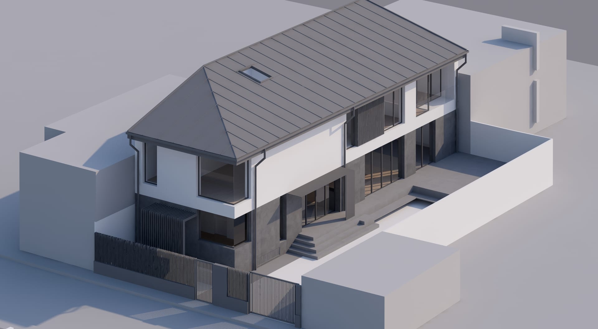 Casa Tătăruși — randare aeriană, vedere generală a volumului